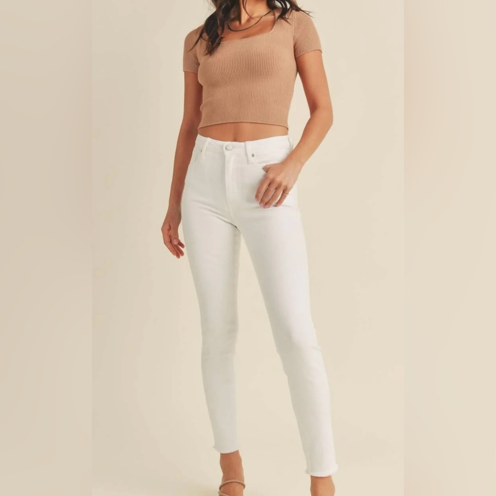 Just Black Denim Skinny High Rise Fray Hem Jean In Optic White